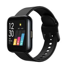 Smart watch esportivo com pulseira preta, display digital e numeros coloridos